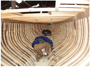 Jo working on the hull